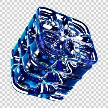 Blue Glass Abstract Cube 3D Shape Isolated on Transparent Background Stock Illustration