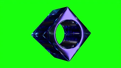 Blue Glass Abstract Cube with Circular Cutout Rotating on Green Screen, 4K Stock Footage 348506005