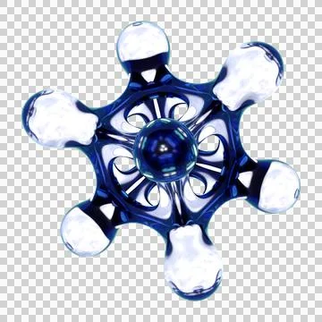 Blue Glass Abstract Molecular 3D Shape Isolated on Transparent Background Stock Illustration