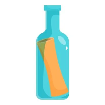 Blue glass bottle containing message showing concept of sos message in a bottle Stock Illustration