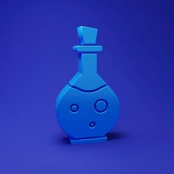Blue Glass bottle with magic elixir icon isolated on blue background. Compu.. Illustrazione stock