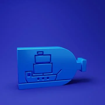 Blue Glass bottle with ship inside icon isolated on blue background. Miniat.. Stock Illustration