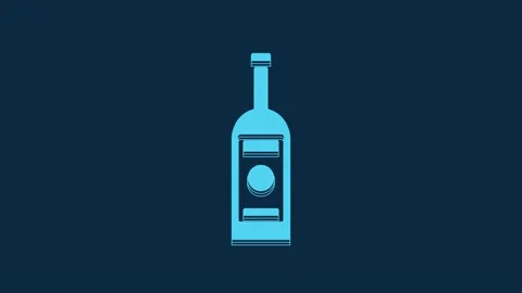 Blue Glass bottle of vodka icon isolated on blue background. 4K Video motion Stock Footage 235773060