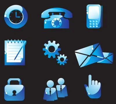 Blue glass control buttons Stock Illustration