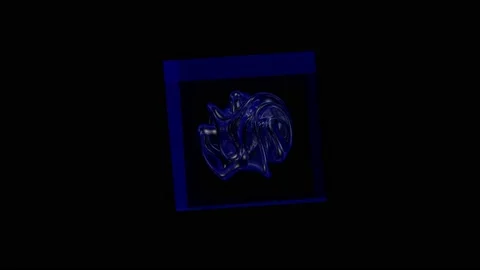 Blue glass cube and alien form Stock Footage 195741729