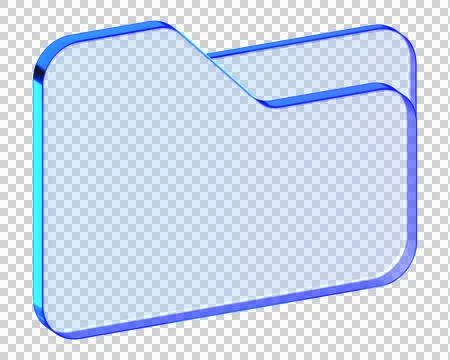 Blue glass file folder icon in glassmorphism style for document management,.. イラスト素材