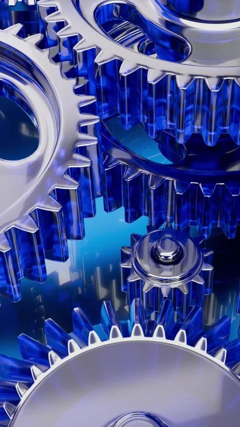 Blue glass gears and cogs background Видео 332064559