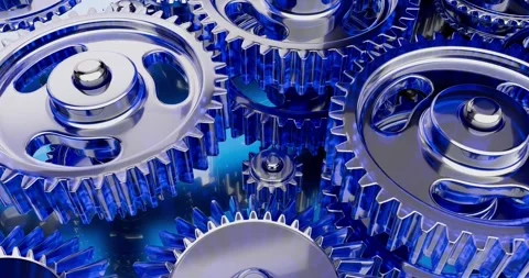 Blue glass gears and cogs background Stock Footage 332064802