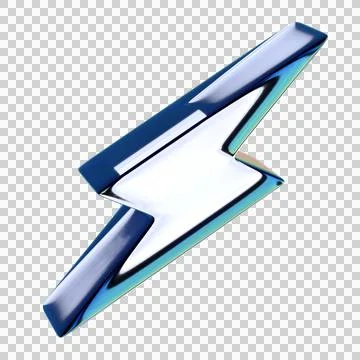 Blue Glass Lightning Bolt 3D Shape Isolated on Transparent Background Stock Illustration