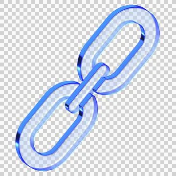 Blue glass link chain icon in glassmorphism style for website link, functio.. Stock Illustration