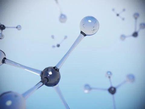 Blue glass molecule structure. 3D rendering. Illustrazione stock