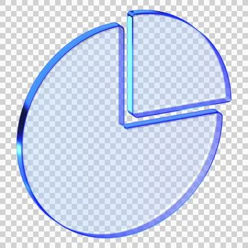 Blue glass pie chart icon in glassmorphism style for financial reports, sle.. Stockillustratie