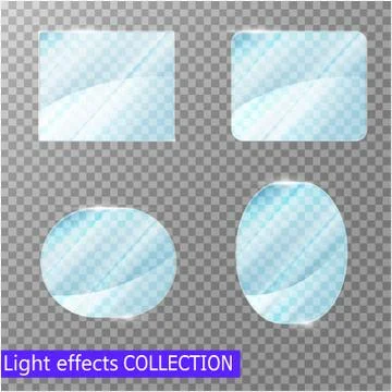 Blue Glass plates set. Vector glass banners on transparent background Stock Illustration