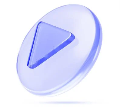 Blue glass play button 3d icon - transparent circle badge with crystal glossy Stock Illustration