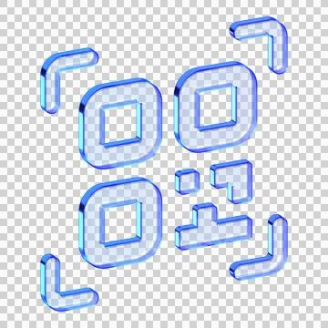Blue glass QR code icon in glassmorphism style for digital scan, functional.. Stock Illustration