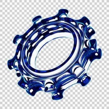 Blue Glass Ring Gear 3D Shape Isolated on Transparent Background Stock Illustration