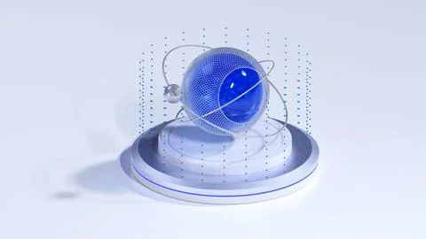 Blue glass sphere 3d element on white background. 3d render Illustrazione stock