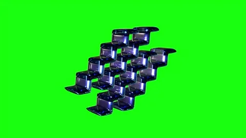 Blue Glass Stacked Waves Pattern 3D Shape on Green Screen – 4K Loop Stock Footage 348506062
