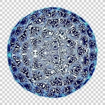Blue Glass Textured Sphere 3D Shape Isolated on Transparent Background Stock Illustration
