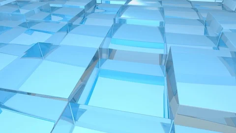 Blue glass transparent cubes randomly moving in 3d space Video stock 70575898