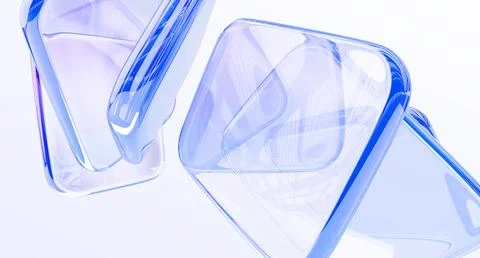 Blue glass transparent rectangular shapes flying on white background. Abstract Stock Illustration
