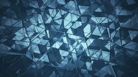 Blue glass triangular surface with reflections seamless loop 3D render animation Stock Footage 164847810