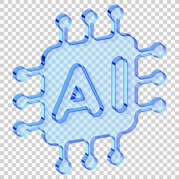 Blue glassmorphism AI processor chip icon for artificial intelligence and m.. イラスト素材