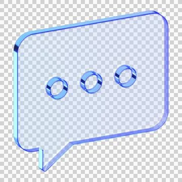 Blue glassmorphism chat bubble icon with three dots indicating active typin.. Stock Illustration