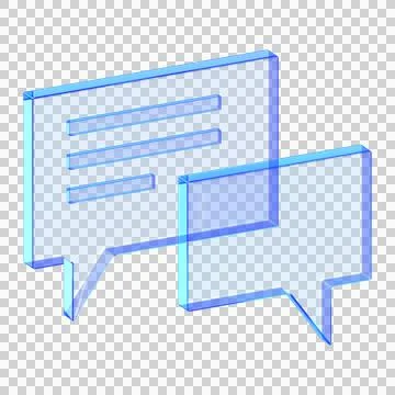 Blue glassmorphism chat bubbles icon representing online communication and .. Illustrazione stock