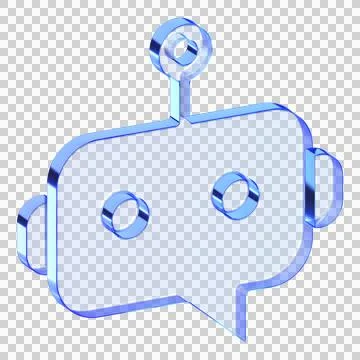 Blue glassmorphism chatbot assistant icon representing automated customer s.. Stock-Illustration