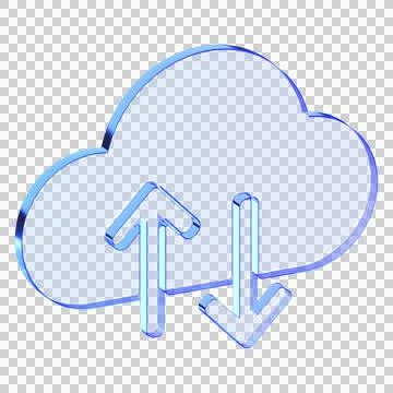 Blue glassmorphism cloud icon with up and down arrows representing sync and.. Stock Illustration