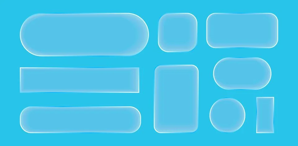Blue glassmorphism user interface elements abstract set Stock Illustration