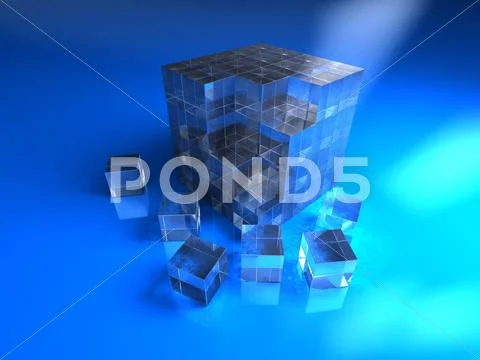 Blue glassy cube Stock Illustration