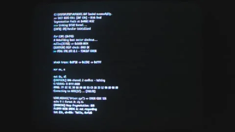 Blue Glitch Terminal Scroll on CRT Shows Skull and System Breach Stock Footage 311176635