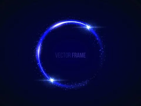 Blue glittering abstract circle frame. Shining soft light round shape Stock Illustration