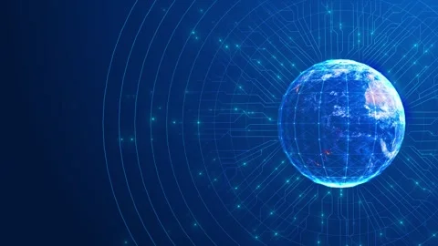 Blue global data connection visual luminous Earth sphere, circuit background, an Stock Footage 340567485