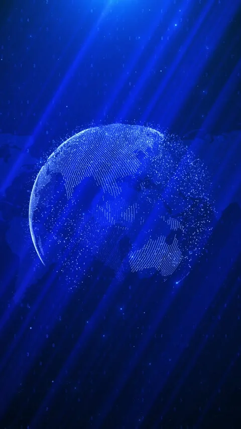 Blue global digital globe background dotted Earth, world map silhouettes, code Stock Footage 333979733