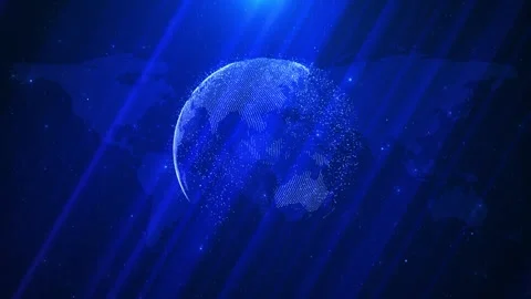 Blue global digital globe background dotted Earth, world map silhouettes, code Stock Footage 334127849