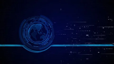 Blue global HUD data background with circular world interface, hexagon pattern, Stock Footage 333972950