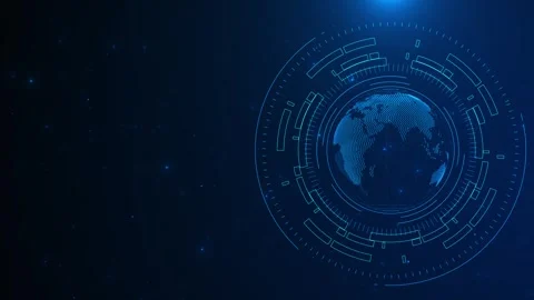 Blue global HUD interface background digital earth, circular rings, cyan glow, Stock Footage 333973574