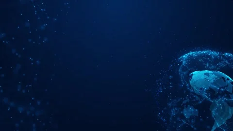 Blue global network copy space dotted earth on the right, soft node connections, Stock-Footage 340549046