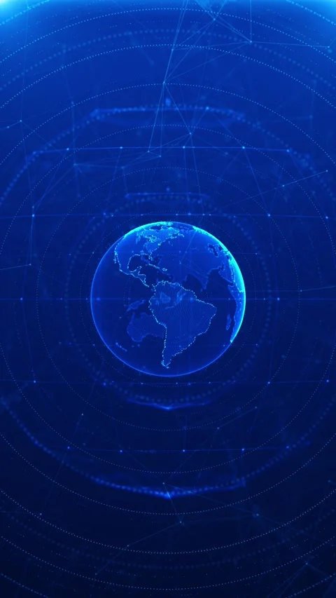 Blue global network globe background with circular HUD rings, polygon connection Stock Footage 340552371