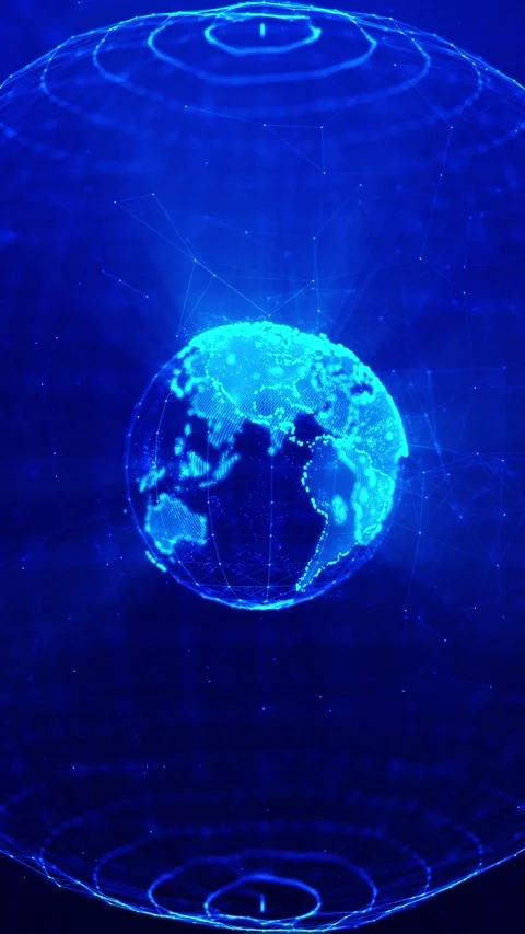 Blue global network mesh background glowing earth sphere, connected polygon line Stock Footage 340526391