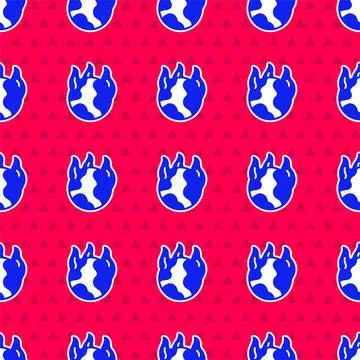 Blue Global warming fire icon isolated seamless pattern on red background Stockillustratie
