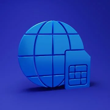 Blue Globe 5G Sim Card icon isolated on blue background. Mobile and wireles.. Stock Illustration