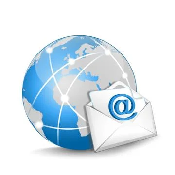 Blue globe and email on white background Stock Illustration