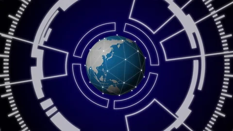 Blue globe and technology circle with multicolor space background Stock Footage 145925126