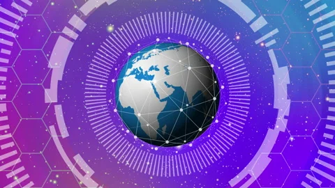 Blue globe and technology circle with multicolor space background Stock Footage 145925149