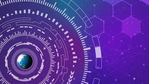 Blue globe and technology circle with dark blue space background Видео 145926100