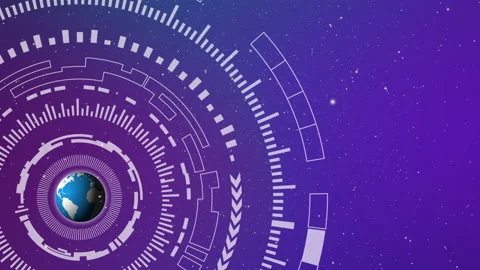 Blue globe and technology circle with dark blue space background Видео 145926123